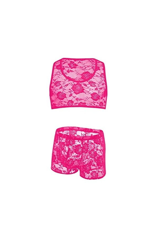 CHOUBAGUAI Haut court en dentelle pour homme - Ensemble sexy avec harnais de poitrine et short - Blanc - S