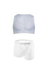 CHOUBAGUAI Haut court en dentelle pour homme - Ensemble sexy avec harnais de poitrine et short - Blanc - S