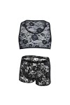 CHOUBAGUAI Haut court en dentelle pour homme - Ensemble sexy avec harnais de poitrine et short - Blanc - S