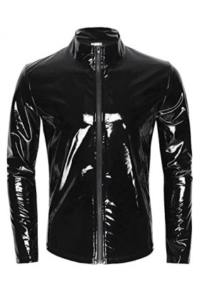 AIEOE Body Homme Maillot de Corps en Cuir Verni Sexy Combinaison Bodysuit Zip Costume Clubwear XXL