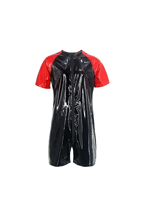 AIEOE Body Homme Maillot de Corps en Cuir Verni Sexy Combinaison Bodysuit Zip Costume Clubwear XXL