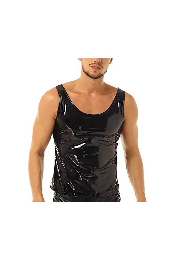 AIEOE Body Homme Maillot de Corps en Cuir Verni Sexy Combinaison Bodysuit Zip Costume Clubwear XXL