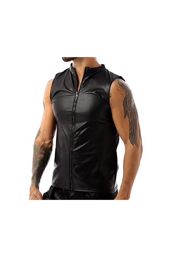 AIEOE Body Homme Maillot de Corps en Cuir Verni Sexy Combinaison Bodysuit Zip Costume Clubwear XXL