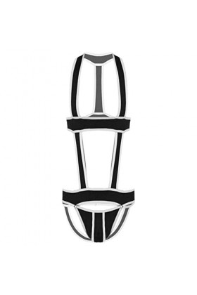 Lingerie pour homme - Justaucorps une pièce ajouré - Couleur contrastée - Pochette bombée - Rouge - XXL