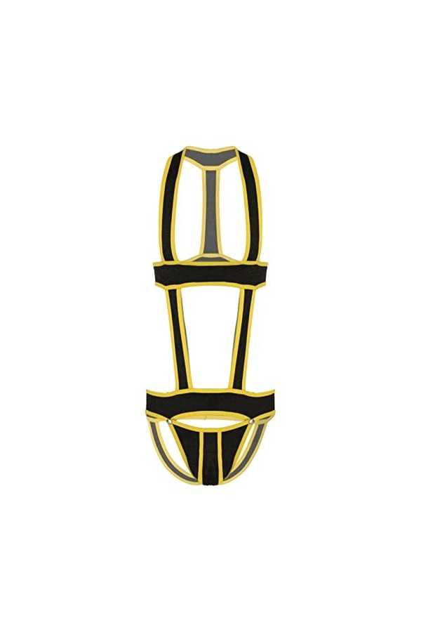 Lingerie pour homme - Justaucorps une pièce ajouré - Couleur contrastée - Pochette bombée - Rouge - XXL