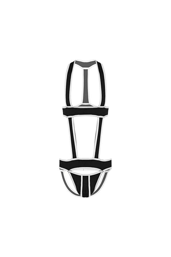 Lingerie pour homme - Justaucorps une pièce ajouré - Couleur contrastée - Pochette bombée - Rouge - XL