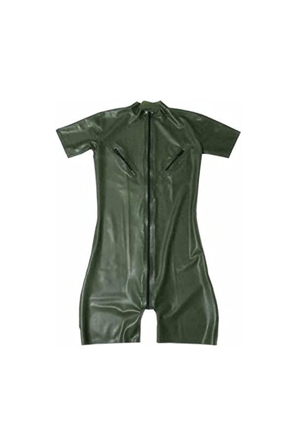 Catcuit Pour Homme En Latex Avec Fermetures Éclair Mamelon, Vert Armée, Caoutchouc Naturel, Jambes Courtes, Fermeture Éclair 