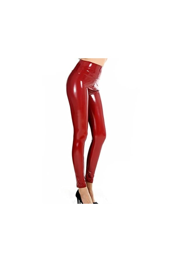 Femmes Sexy en Cuir Verni Miroir Haute Élasticité Leggings Taille Haute Petits Pieds Pantalon en Cuir Discothèque Bar Costume