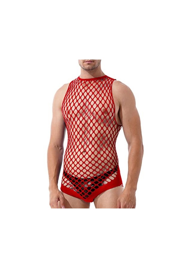 SARGE Mari Lingerie Hommes résille Body évider sous-vêtements Gars Homme fête Tenue de Club Homme sans Manches Pansement Comb