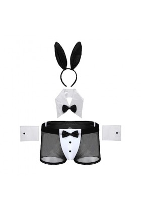 Alvivi Homme 4PCS Ensemble Lingerie Sexy String Jeu De Rôle Butlér Déguisement Soubrette Halloween Clubwear Erotique Sexuel A