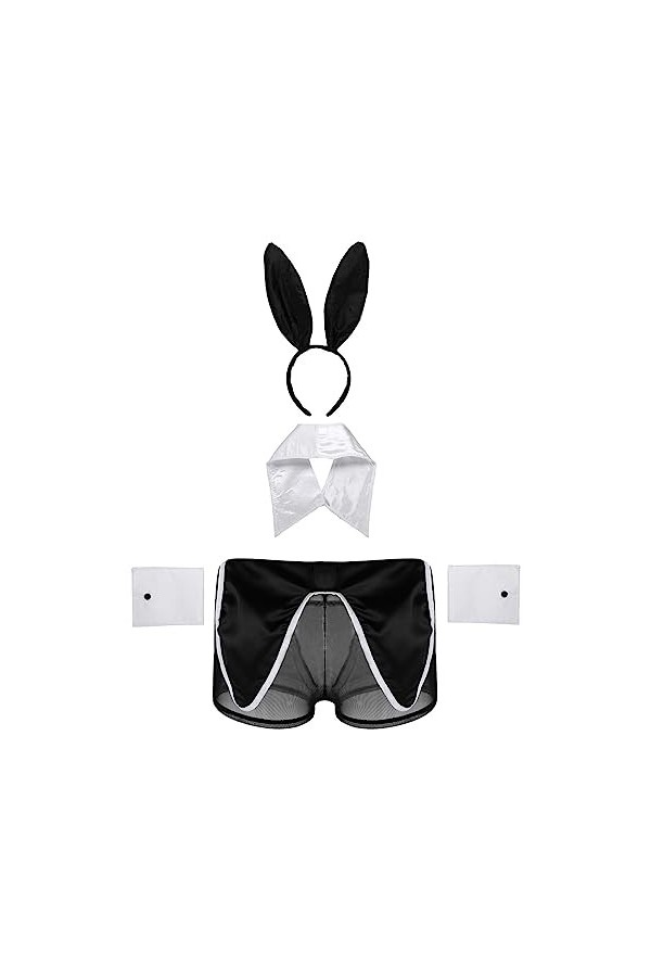 Alvivi Homme 4PCS Ensemble Lingerie Sexy String Jeu De Rôle Butlér Déguisement Soubrette Halloween Clubwear Erotique Sexuel A