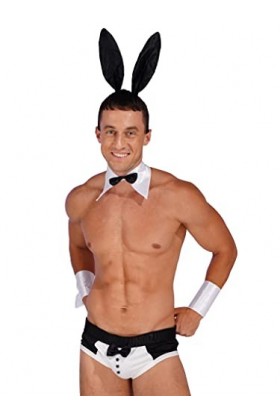 Kaerm String Homme Sexy Boxer Résille Slip Cuir sous-Vêtement Ouvert Uniforme Serveur Tuxedo Érotique Lingerie Jeu de Rôle Co