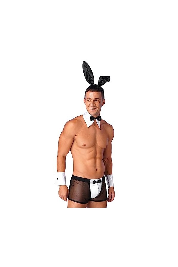 iiniim Lingerie Homme Sissy String Déguisement Soubrette Uniforme Serveur Nuisette Erotisme String + Bracelets + Collier sous