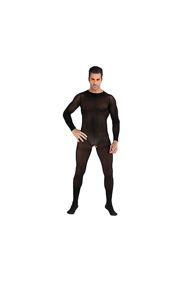 Body en résille Sexy pour Hommes Dentelle Lingerie See Through Cross Sissy Justaucorps Combinaison de Lutte en Une pièce en M