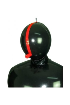 Sac de couchage gonflable sexy en latex noir avec sangles rouges et fermeture éclair