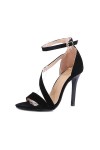 WOkismD 10CM/3.93IN Sexy Suede Super Haut Talon Ouvert Toe Dames Sandales,Noir,38 EU