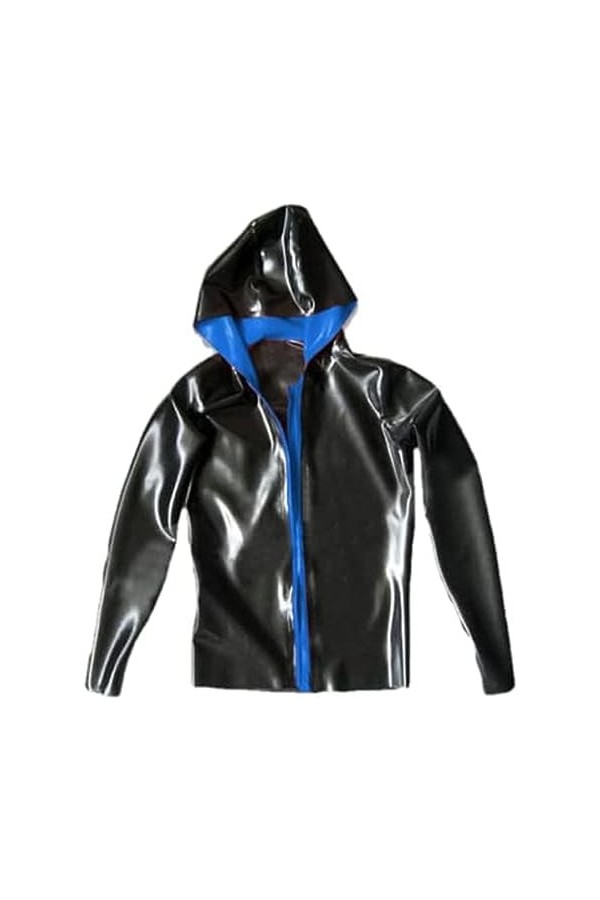 Veste À Capuche En Caoutchouc Latex 100%, Hauts Bleu Avec Homme Noir,Noir,XL