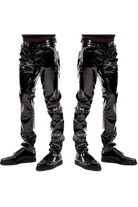 TemkIN Hommes Sexy Noir Miroir Cuir Verni Droit Pantalon en Cuir Boîte De Nuit Barres DS Scène Vêtements,Noir,XL