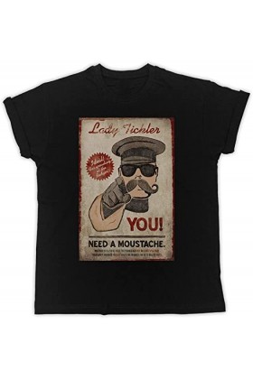 Lady Tickler Need A Moustache T-Shirt T-Shirt Unisex Black Mens Tees XL