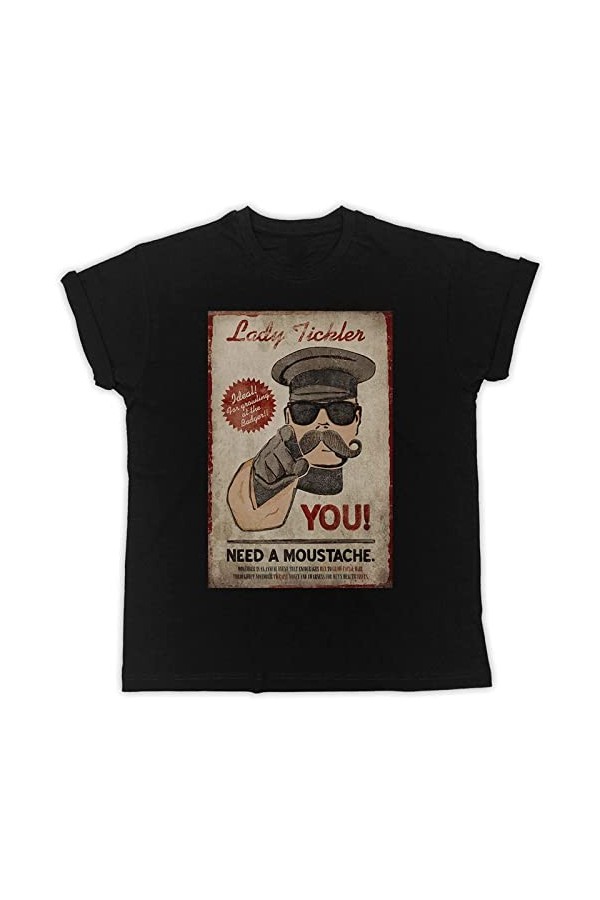 Lady Tickler Need A Moustache T-Shirt T-Shirt Unisex Black Mens Tees XL