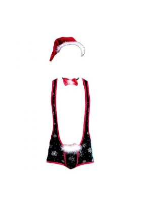 OLIns Homme Body Sexy Bodysuit Déguisement Père Noël Christmas Mankini Jeu de rôle Ensemble de Lingerie Sexy Color:Black,Siz
