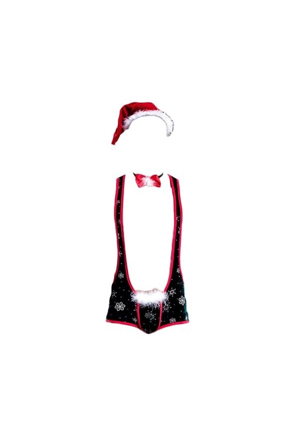 OLIns Homme Body Sexy Bodysuit Déguisement Père Noël Christmas Mankini Jeu de rôle Ensemble de Lingerie Sexy Color:Black,Siz