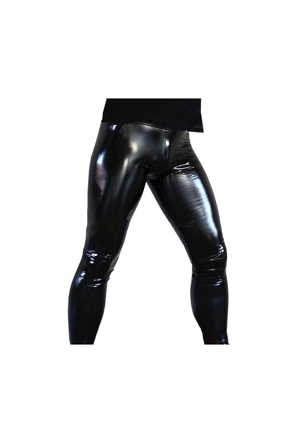 TemkIN Hommes Sexy Cuir Verni Mollets Pantalon en Cuir Boîte De Nuit Barres DS Scène Vêtements Noir,Noir,XXL