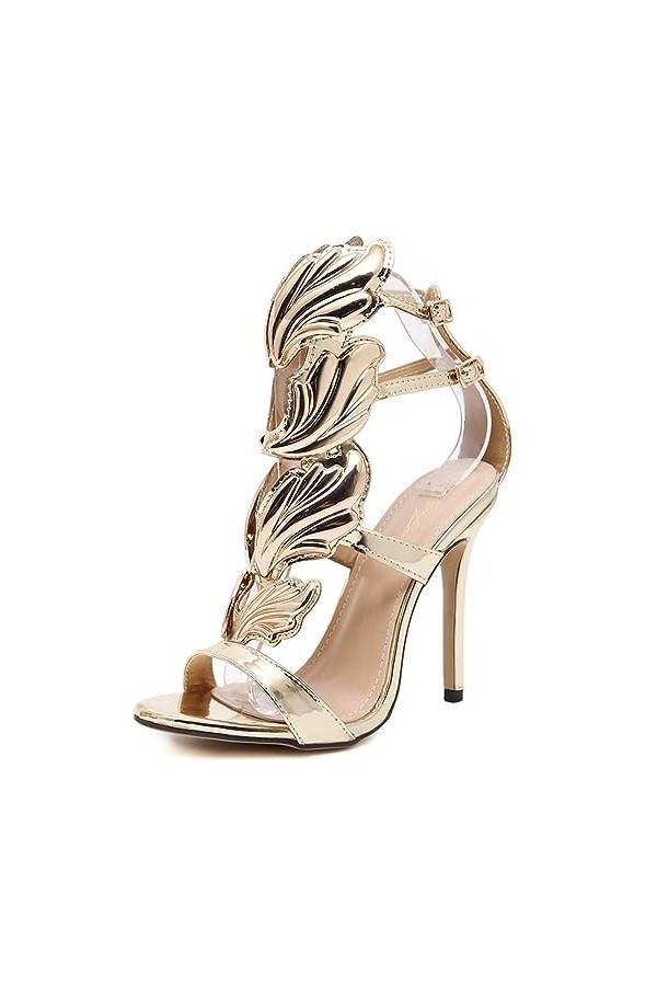 WOkismD 11CM/4.33IN Ailes Dété Nouveau Open Toe Talons Hauts Femmes Sandales Stilettos Femmes Chaussures,Dor,41 EU