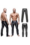 TemkIN Hommes Sexy Noir Cuir Verni Chaîne Serré Long Pantalon en Cuir Boîte De Nuit Barres DS Scène Vêtements,Noir,S