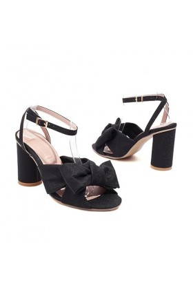 WOkismD 8CM / 3.14IN High-Heeled Shiny Bow Fish Mouth Open Toe Boucle creuse Talon épais Sandales à talons hauts pour femmes,