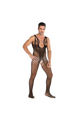 Body en Maille Fleurie en Dentelle pour Hommes sous-vêtements Sexy Cross Sissy Justaucorps Résille See Through Mesh Wrestling