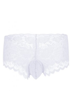 Acizi Sissy Slip de bikini en dentelle soyeuse pour homme, blanc, S