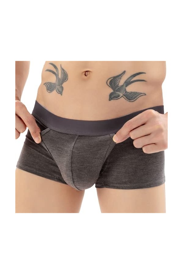 Sous-vêtements gay sexy pour homme ouvert sur le devant avec poche pénis, gris, M
