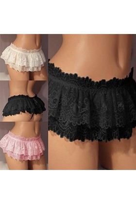 Culotte hommes sissy pansement sous-vêtements Sexy Soft à volant souple Sissy dentelle Color : White, Size : M 