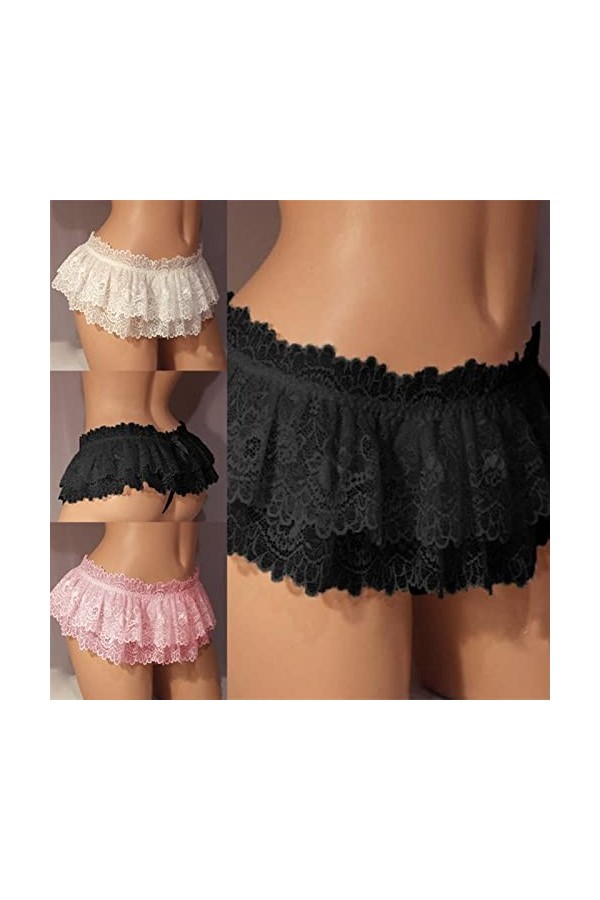 Culotte hommes sissy pansement sous-vêtements Sexy Soft à volant souple Sissy dentelle Color : White, Size : M 