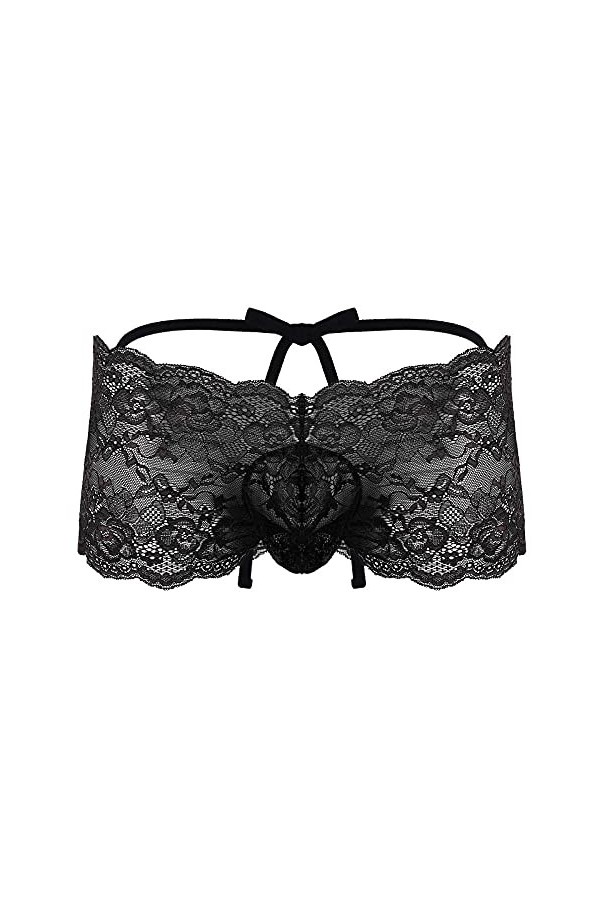 SDGTMYJSY Homme Slip Sportif Tanga Thong Culotte Érotique Sissy Lingerie pour Hommes Voir À Travers Les Lacets Floraux Taille