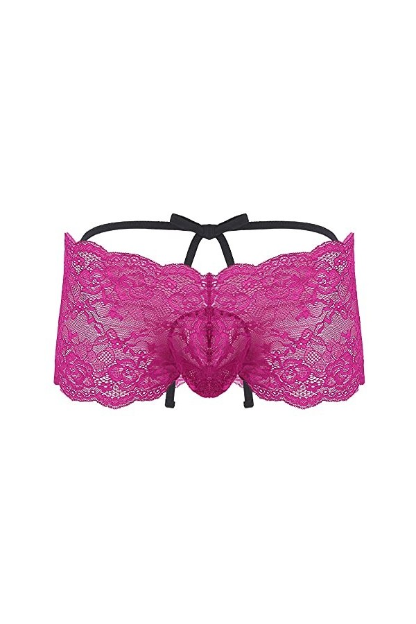 SDGTMYJSY Homme Slip Sportif Tanga Thong Culotte Érotique Sissy Lingerie pour Hommes Voir À Travers Les Lacets Floraux Taille