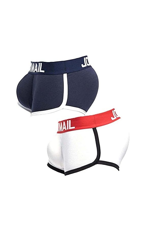 Whlucky Rembourré Slips sous-vêtements pour Hommes Amovible Pads Butt Lifter Hanche Agrandir Poche Pénis 2 Paquets,White+Deep