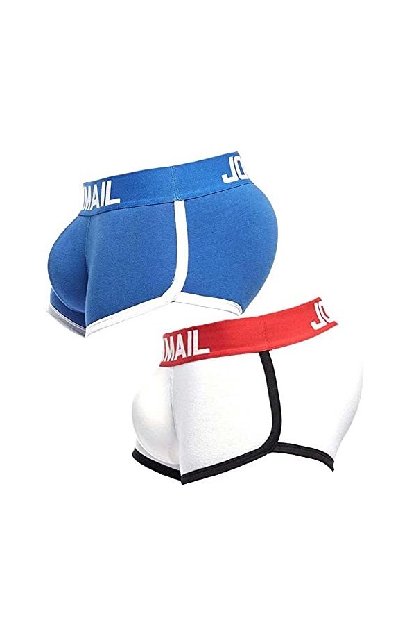 Whlucky Rembourré Slips sous-vêtements pour Hommes Amovible Pads Butt Lifter Hanche Agrandir Poche Pénis 2 Paquets,White+Deep