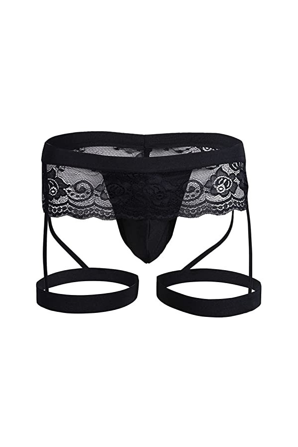 Générique Hommes Dentelle Trois - Culottes Sexy Transparent Boxer Brief Pouch Lingerie Garter Sissy Crossdress Pantalons Rou
