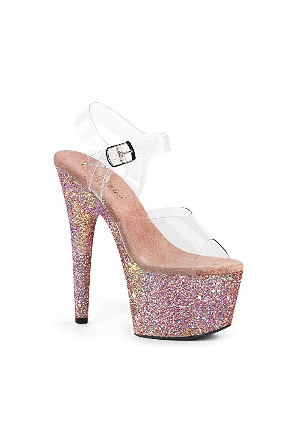 Pleaser Adore-708LG Clr/Noir Paillettes multicolores, Clr Dusty Blush Paillettes, 42 EU