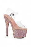 Pleaser Adore-708LG Clr/Noir Paillettes multicolores, Clr Dusty Blush Paillettes, 42 EU