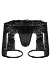 UnoSheng Pantalon Thong Pouch Bikini Hollow Briefs sous-vêtements Mens Dentelle Out Enhancement Ensemble De Lingerie Dentelle