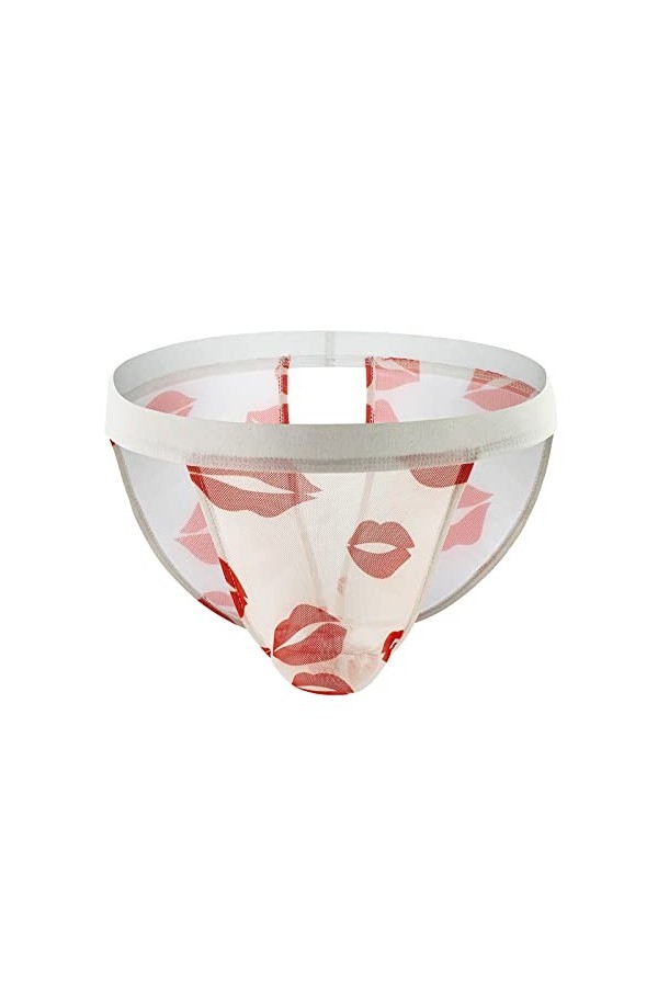 UnoSheng Combinaison Hommes Sous-vêtements Courts Hommes Slips Mesh Respirant Fente après évidé Sexy Rouge Lèvres Rouge Sous-