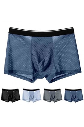 NAZARR Big Men Ice Silk Underwear Mesh Sexy Respirant Un Short Boxeur Transparent Semi Les mémoires Masculins Skinny Stretch 