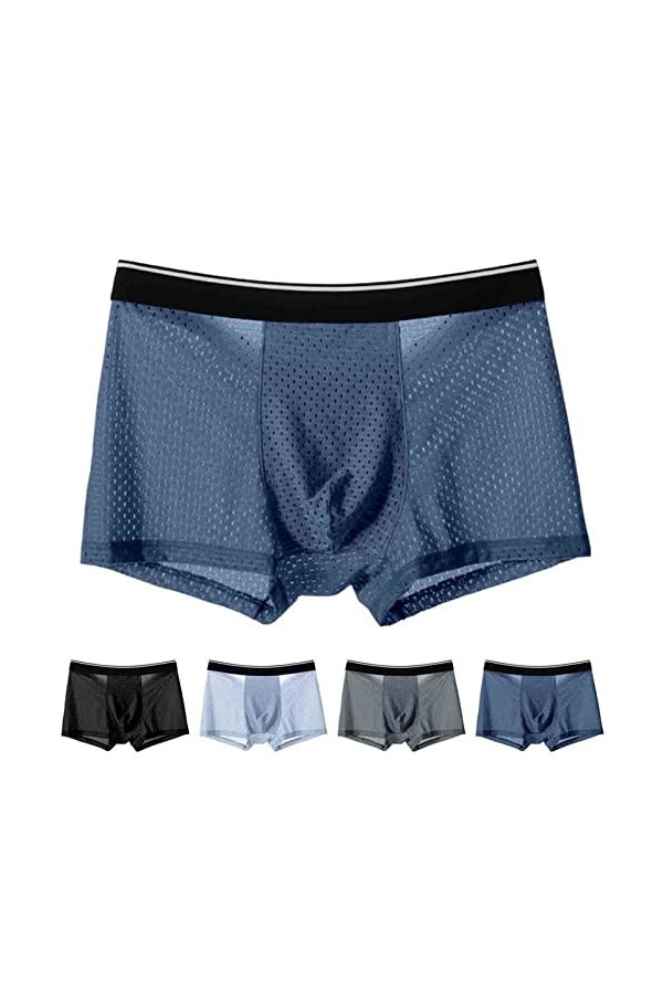 NAZARR Big Men Ice Silk Underwear Mesh Sexy Respirant Un Short Boxeur Transparent Semi Les mémoires Masculins Skinny Stretch 