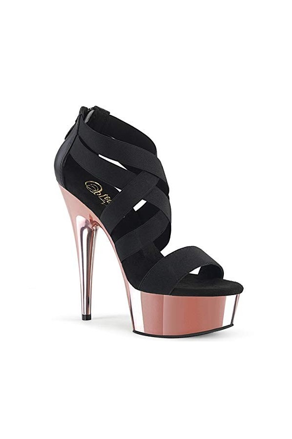 Pleaser DELIGHT-669 Blk Elastic Band-Faux Le/R. Gold Chrome UK 5 EU 38 