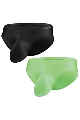 ZUOLAIYIN Sous-vêtements sexy pour homme - En soie glacée - Taille basse, Lot de 2 - Noir/vert, XL