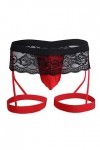 Générique Hommes Dentelle Trois - Culottes Sexy Transparent Boxer Brief Pouch Lingerie Garter Sissy Crossdress Pantalons Rou