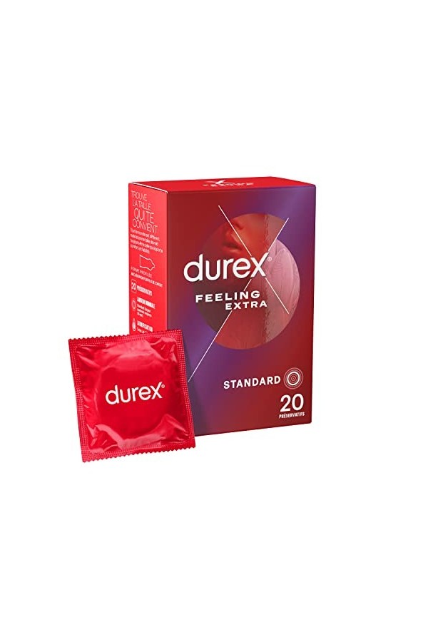 Durex FEELING EXTRA - 20 Préservatifs Homme Fins et Extra Lubrifiés